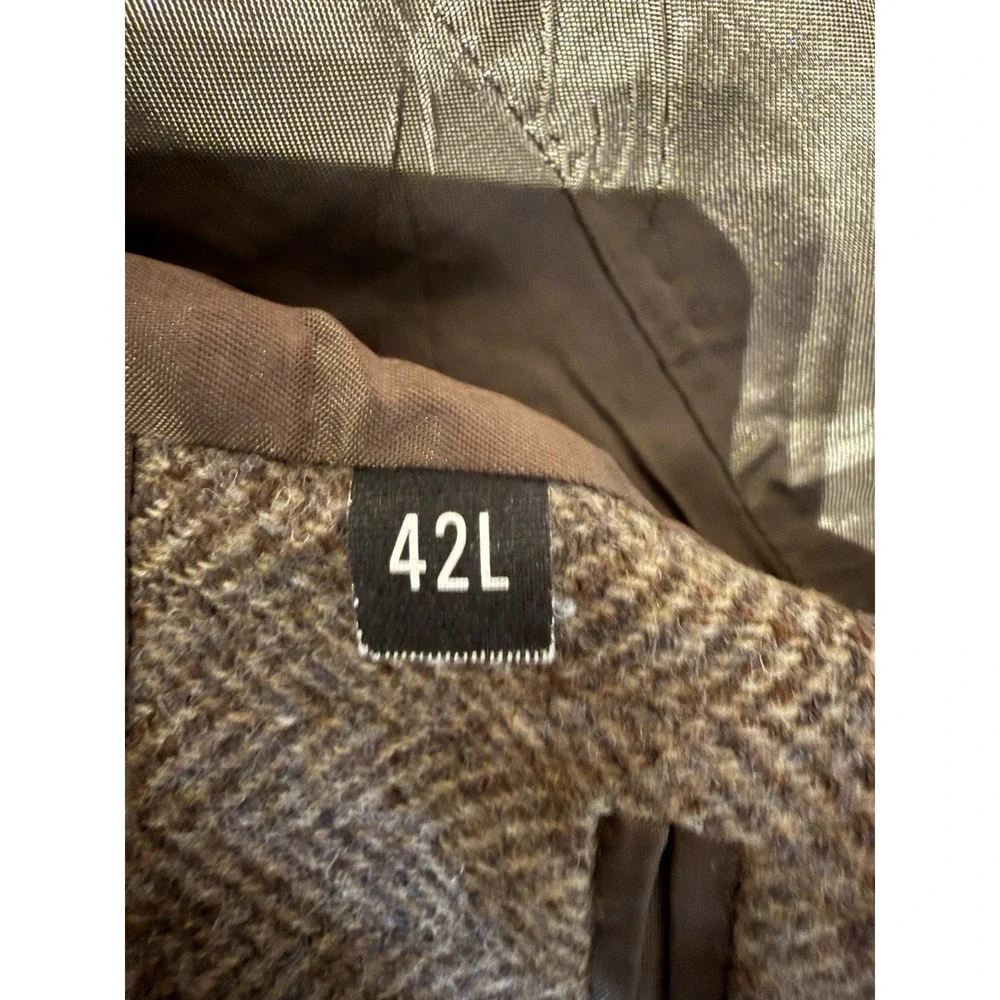 Haggar Imperial Blazer 42L Brown Herringbone‎ Wool Tweed Sport Coat USA Made